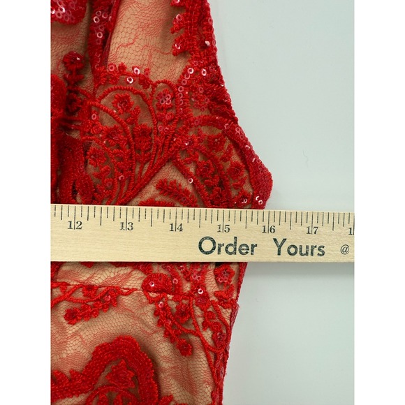 Free People Dress 8 Red Lace Sequins Holiday Party Cocktail Event Date Slip - Picture 7 of 10